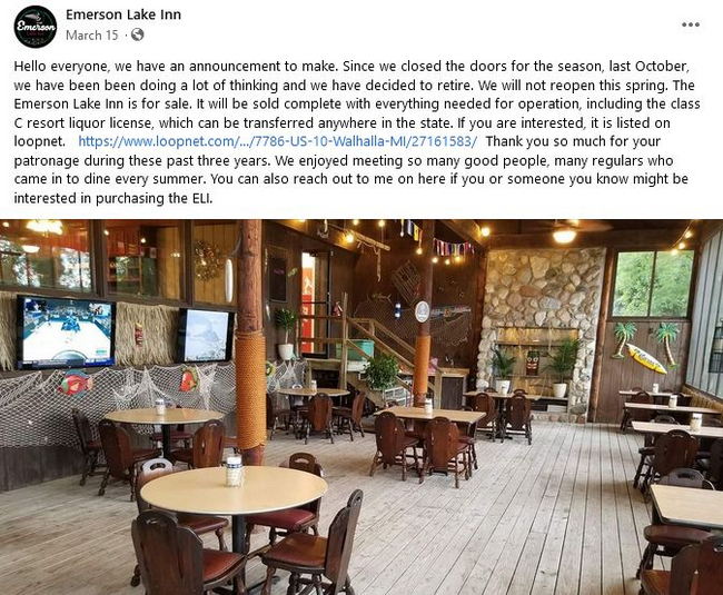 Emerson Lake Inn - Facebook Post On Retirement 2023 (newer photo)